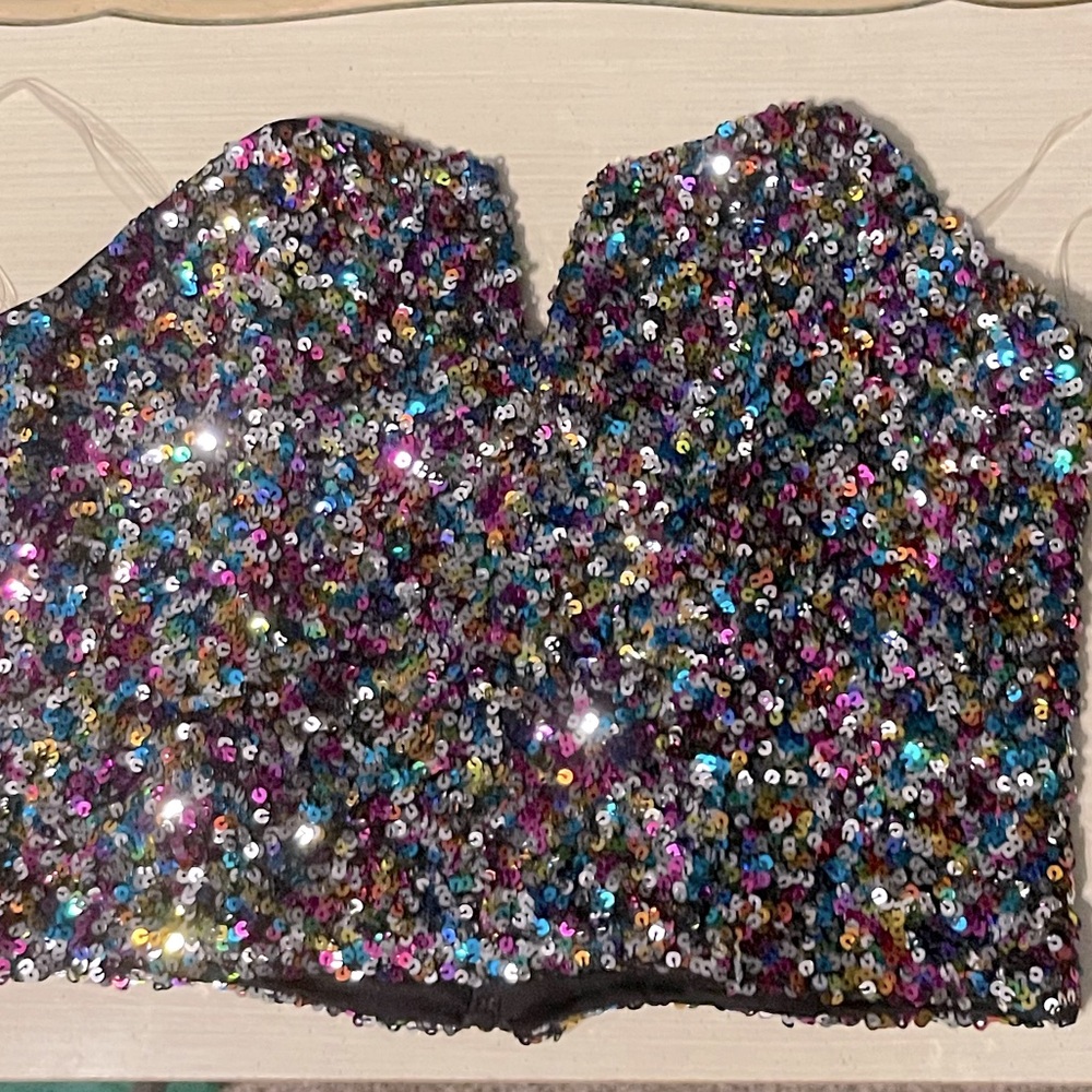 SO Multicolor Sequin Crop Top Corset